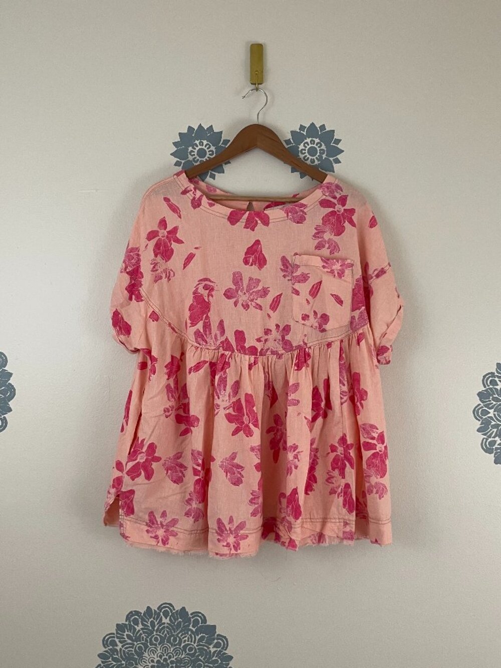 Free People We The Free Pink Floral Moon City Top Size Small
